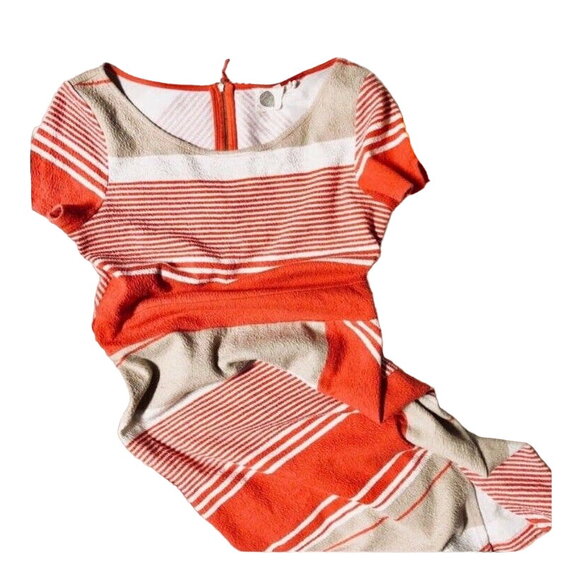 ANTHROPOLOGIE LILKA Sorella Red Tan White Crew Striped Bodycon Casual Dress M - Picture 5 of 8